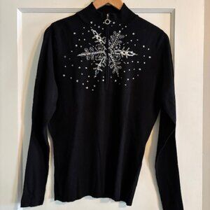 Rein stone embroidered mock turtle neck top